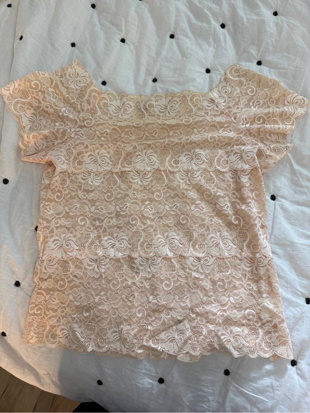 Vintage Forever 21 Blush Lace Off-Shoulder Ruffled Top